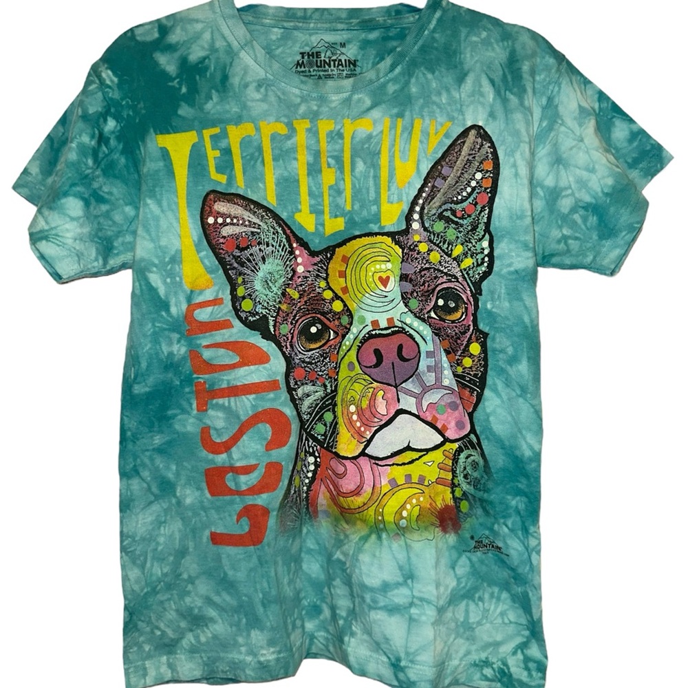The Mountain Blue Boston Terrier Pop Art Tee Size M